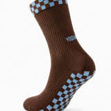 Eco Bamboo Pilates Grip Socks - Baby Blue Block On Chocolate