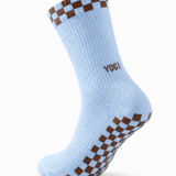 Eco Bamboo Pilates Grip Socks - Chocolate Block on Baby Blue