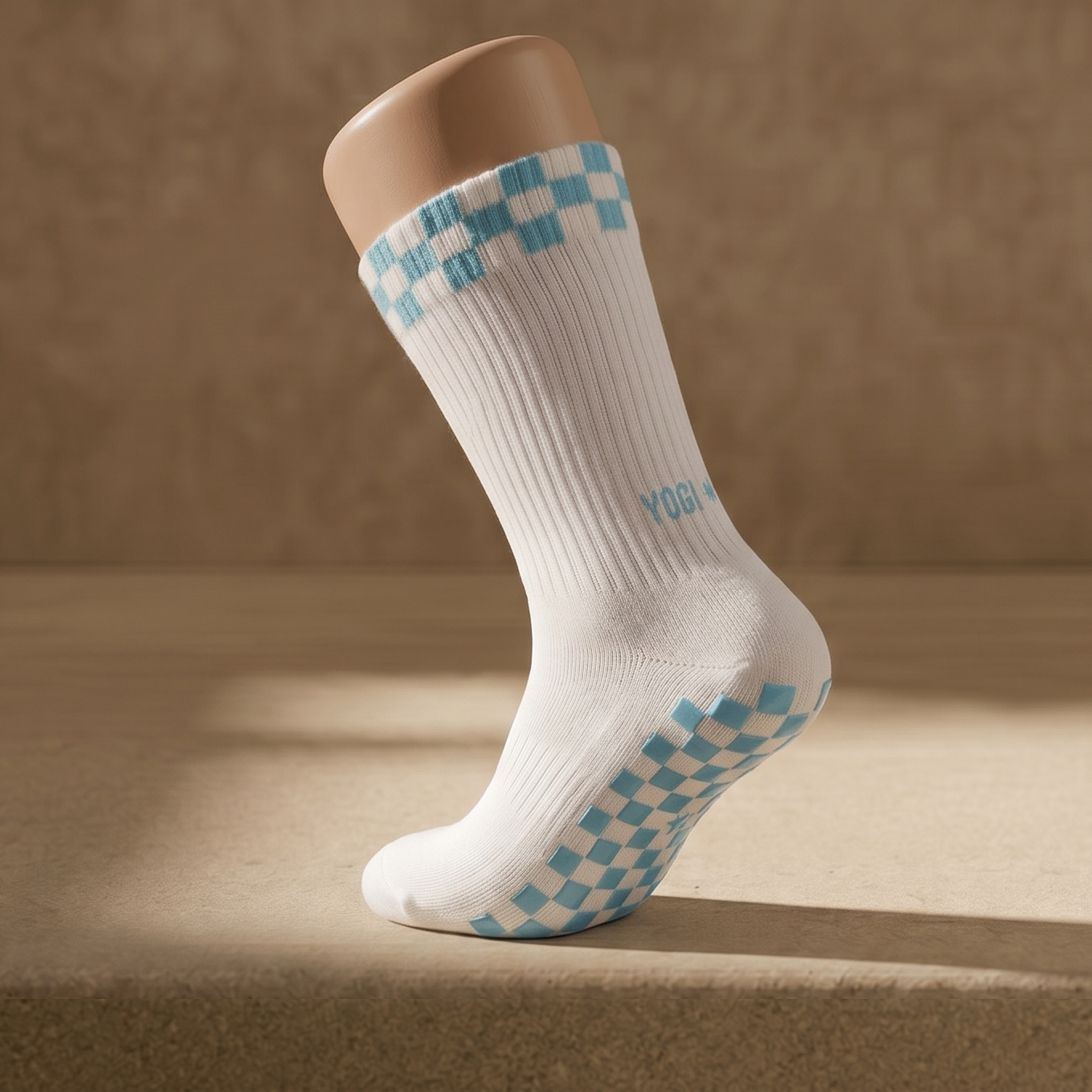 Eco Bamboo Pilates Grip Socks - Baby Blue Block