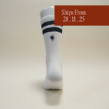 Eco Bamboo Pilates Grip Socks - Navy Double Stripe Crew