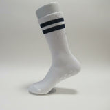 Eco Bamboo Pilates Grip Socks - Navy Double Stripe Crew