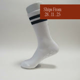 Eco Bamboo Pilates Grip Socks - Navy Double Stripe Crew