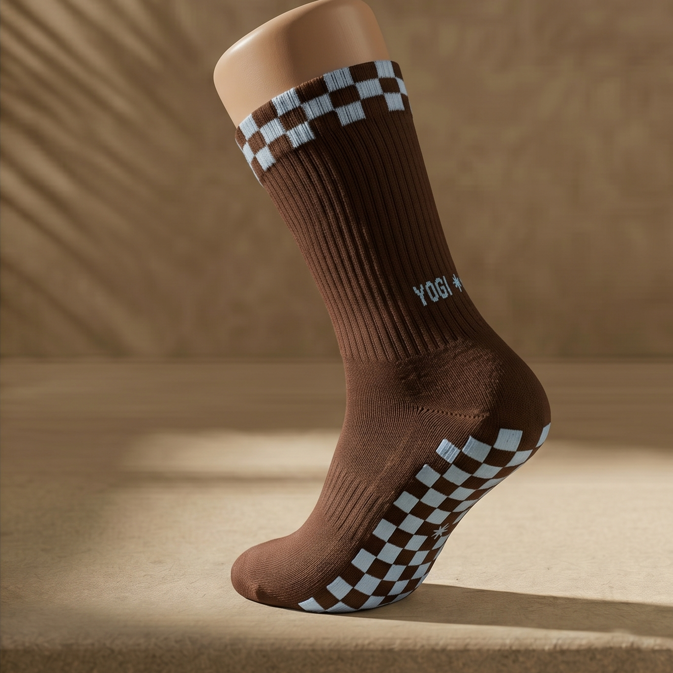 Eco Bamboo Pilates Grip Socks - Baby Blue Block On Chocolate