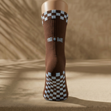 Eco Bamboo Pilates Grip Socks - Baby Blue Block On Chocolate
