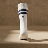 Eco Bamboo Pilates Grip Socks - Navy Double Stripe Crew