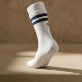 Eco Bamboo Pilates Grip Socks - Navy Double Stripe Crew